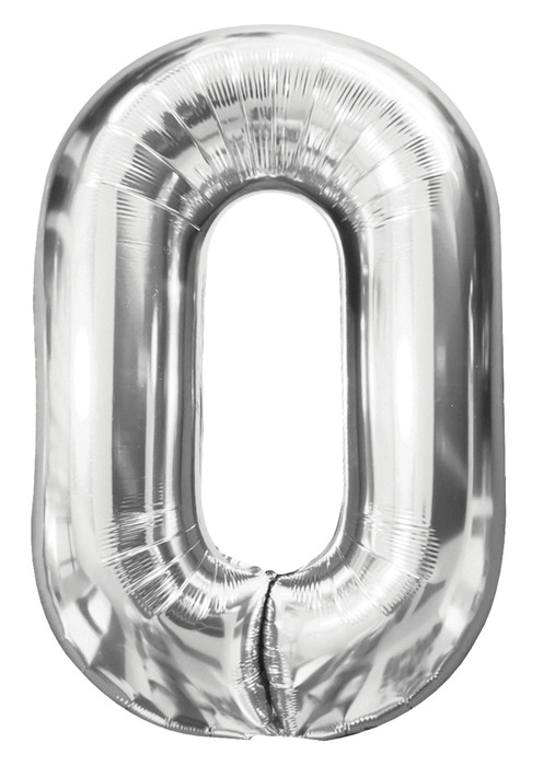 Folieballong nummer 0 H60 cm sølv 